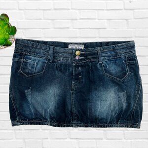 Bershka Vintage Denim Mini Skirt Jeans Low-Rise Distressed Classic Y2K Rare FLAW